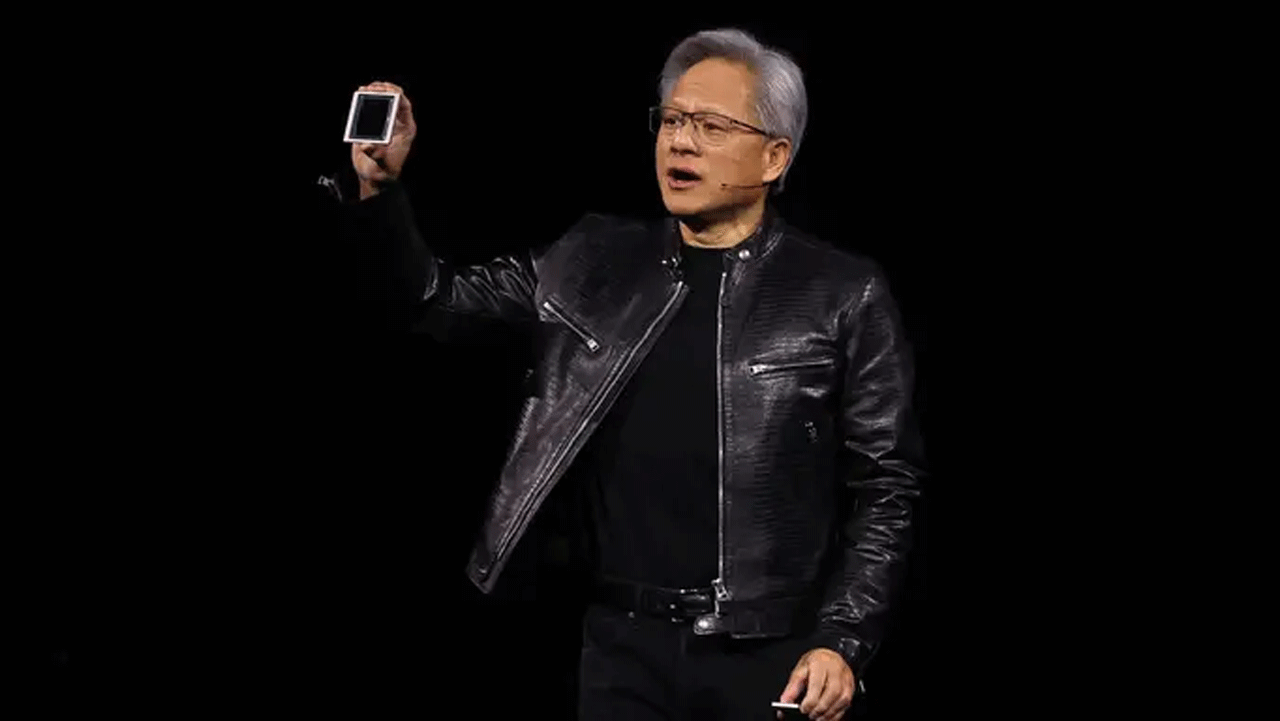 Nvidia CEO Jensen Huang delivering a keynote address at the SAP Center in San Jose, Calif.