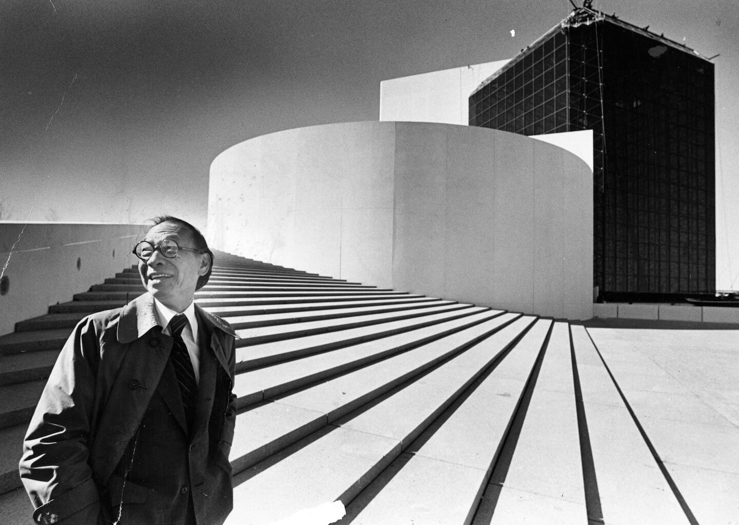 I.M. Pei outside of the John F. Kennedy Library, which he designed, in 1979.