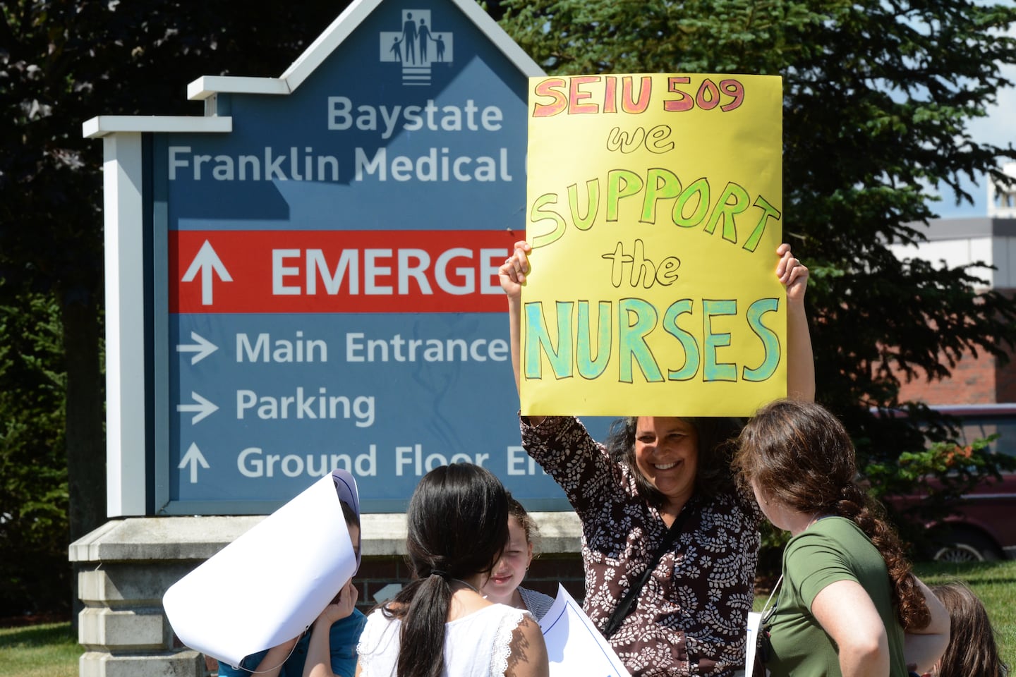 Nurses and their supporters rallied outside Baystate Franklin Medical Center in 2017.