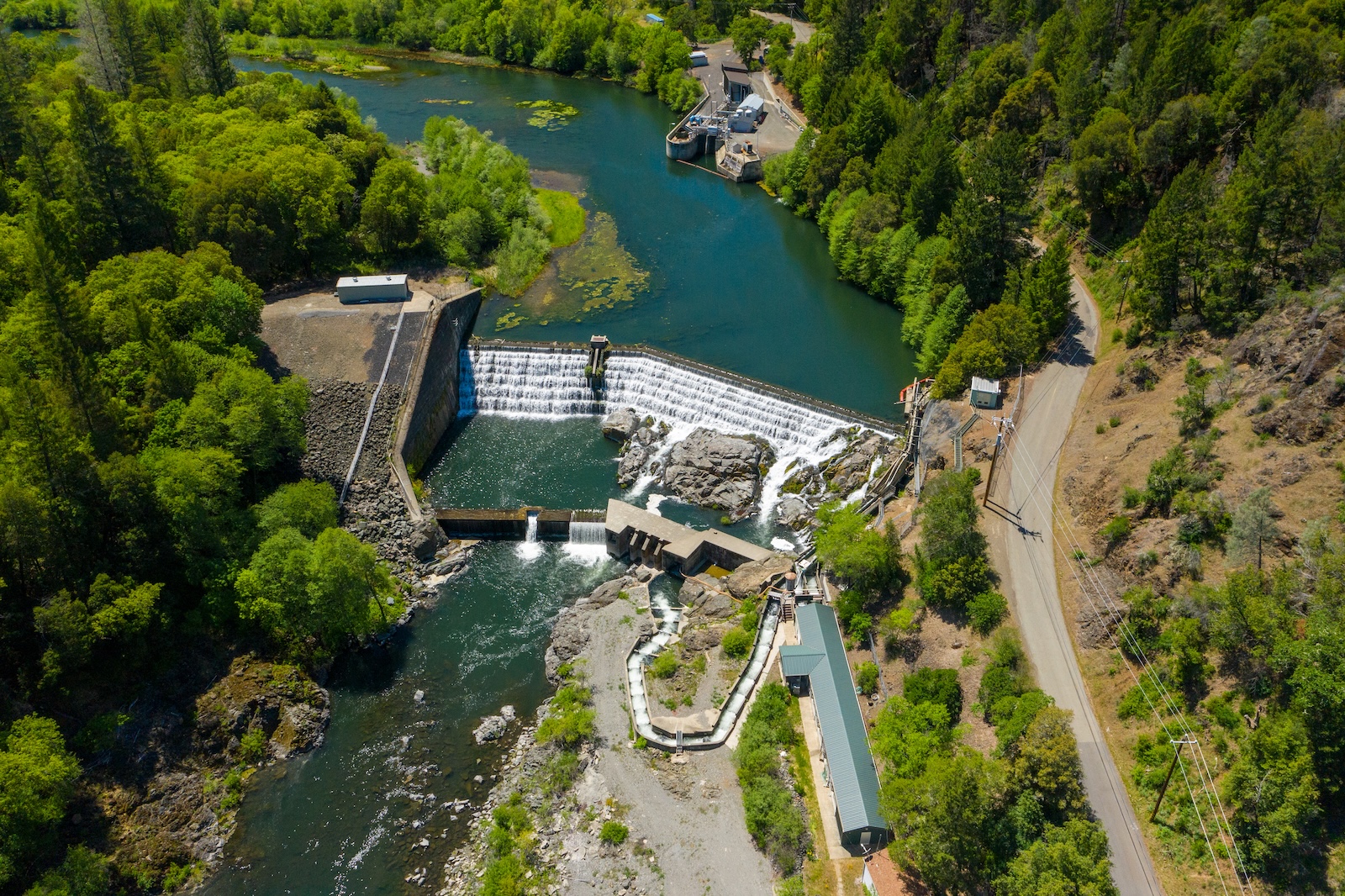 an aerial view of a large dam