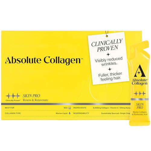 Absolute Collagen Skin Pro Marine Liquid Collagen Supplement for Women | Tropical Flavour, Supports Skin Health, 8000mg of Hydrolysed Collagen Per Sachet, Vitamin C, Hyaluronic Acid | 14 Sachets
