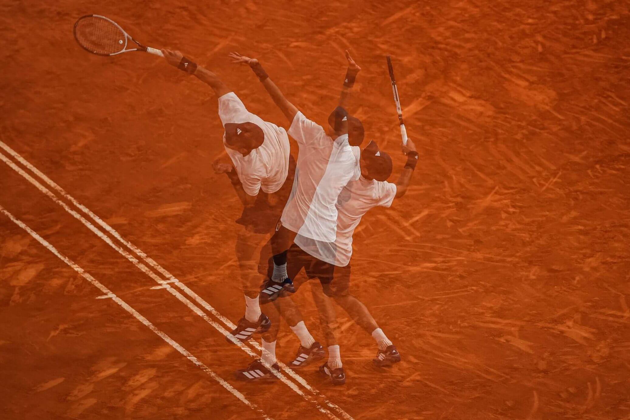 A composite photo of Rafael Jódar hitting a serve.