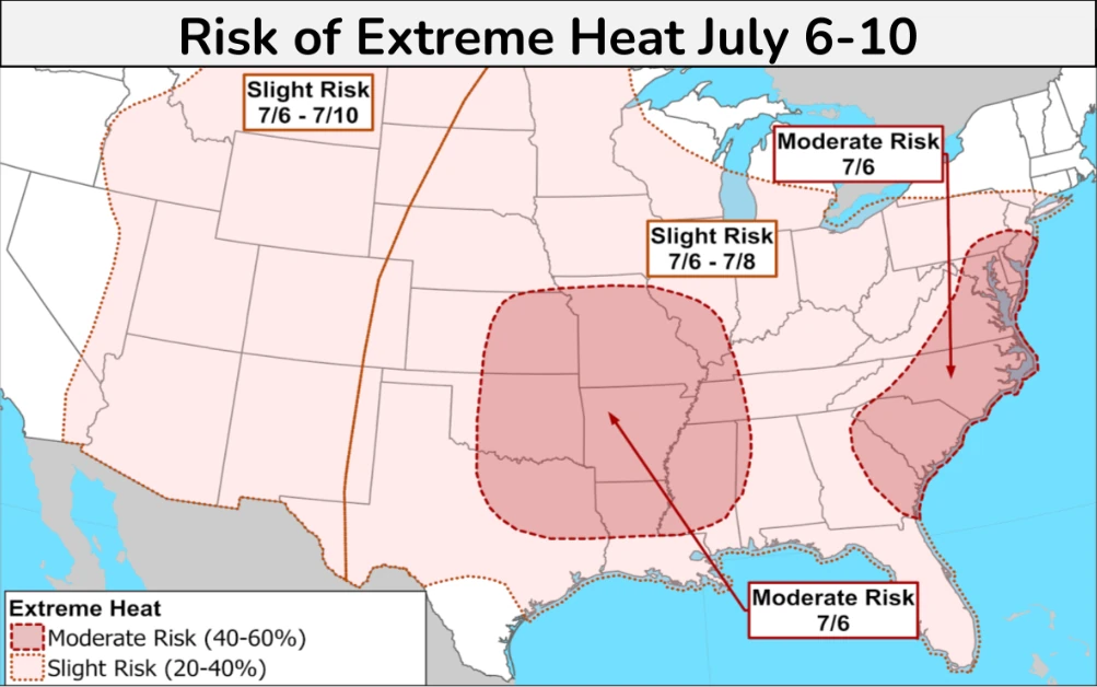 Risk of extreme heat-usa-july 6-10