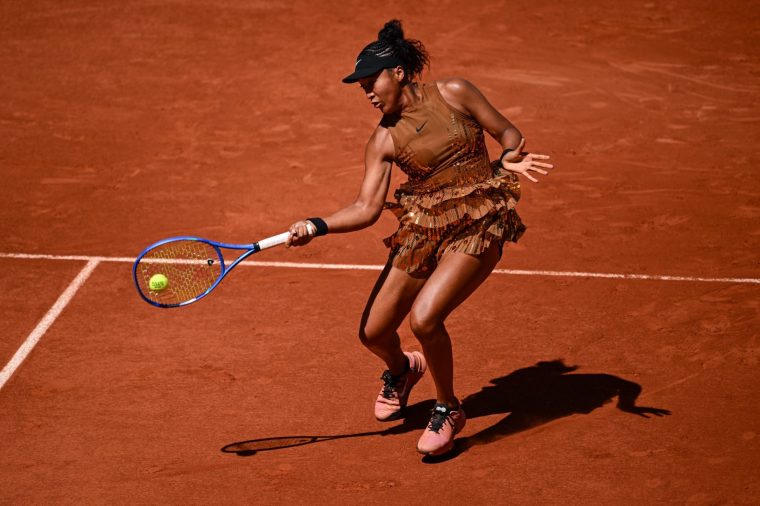 PARIS, FRANCE - MAY 26: Naomi Osaka of Japan in action against Laura Siegemund of Germany during the Women's Singles first round match on Day Three of the 2026 French Open at Roland Garros on May 26, 2026 in Paris, France. (Photo by Daniel Kopatsch/Getty Images)