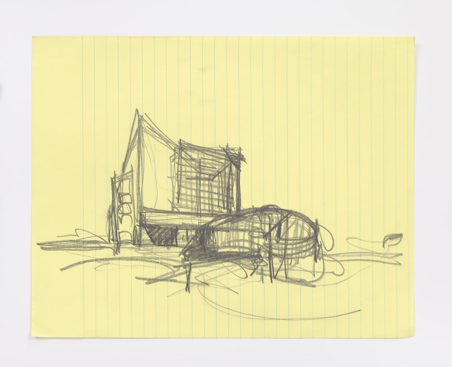 I.M. Pei, pencil sketch of John F. Kennedy Library.