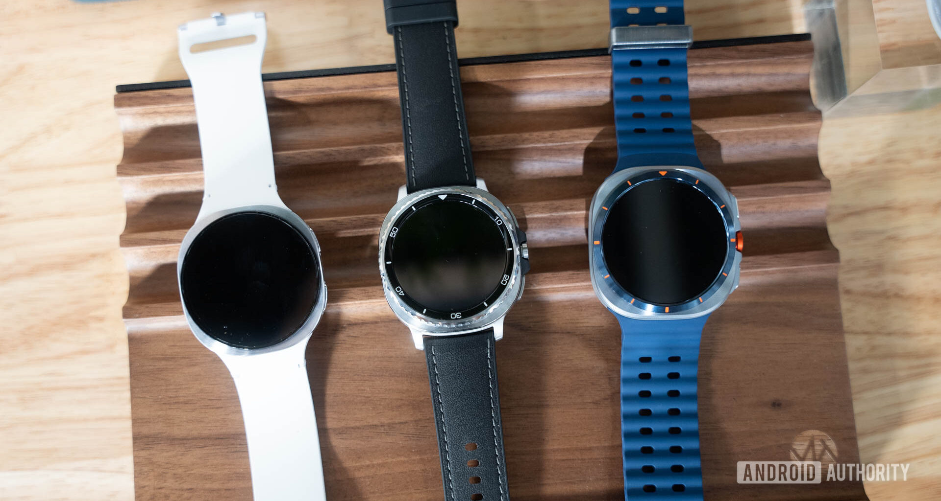 Samsung Galaxy Watch 8 and Galaxy Watch 8 Classic and Galaxy Watch Ultra flat on table