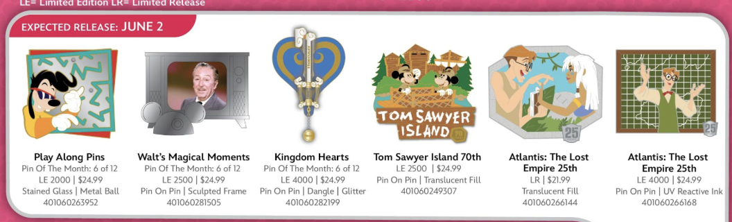 'Atlantis,' 'Kingdom Hearts,' Walt's Magical Moments, 'Hunchback,' Stitch, and More Pins Coming to Disneyland Resort in June