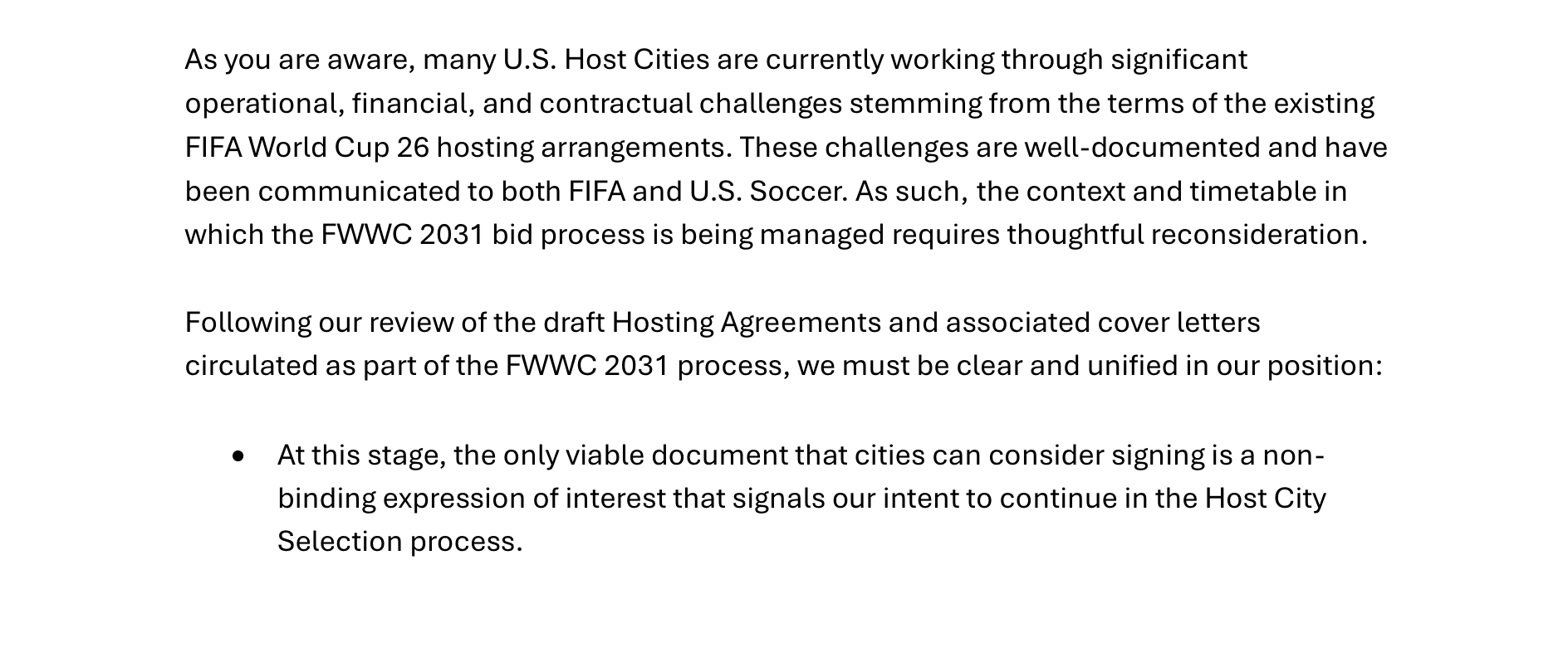 A screengrab of a letter to U.S. Soccer CEO JT Batson