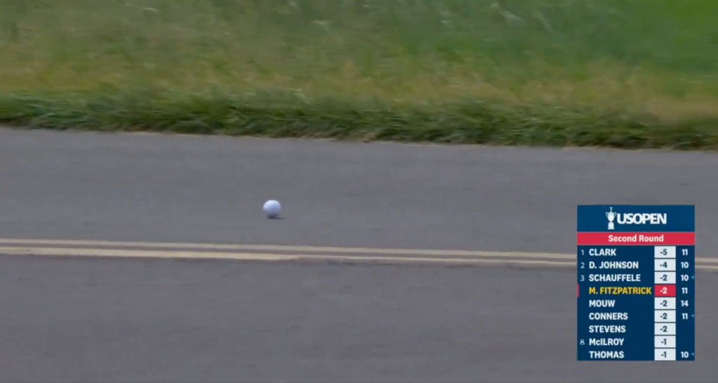 Matt Fitzpatrick's shot landed in the road, and didn't make it too far from there.