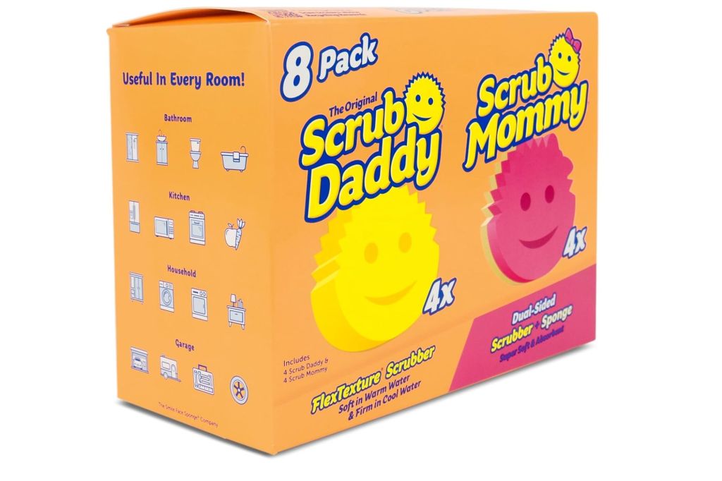 A box of scrub daddy sponges