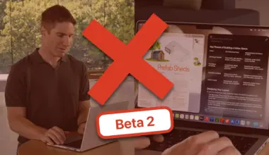 Graphic showing a big X over Siri AI running on the Mac, with a “Beta 2” label.