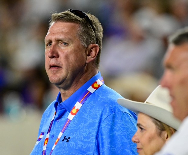 Colorado State athletic director John Weber along the sidelines in the fourth quarter against the Washington State Cougars at Canvas Stadium in Ft. Collins, Colorado, on Saturday, Sept. 27, 2025. (Photo by Andy Cross/The Denver Post)
