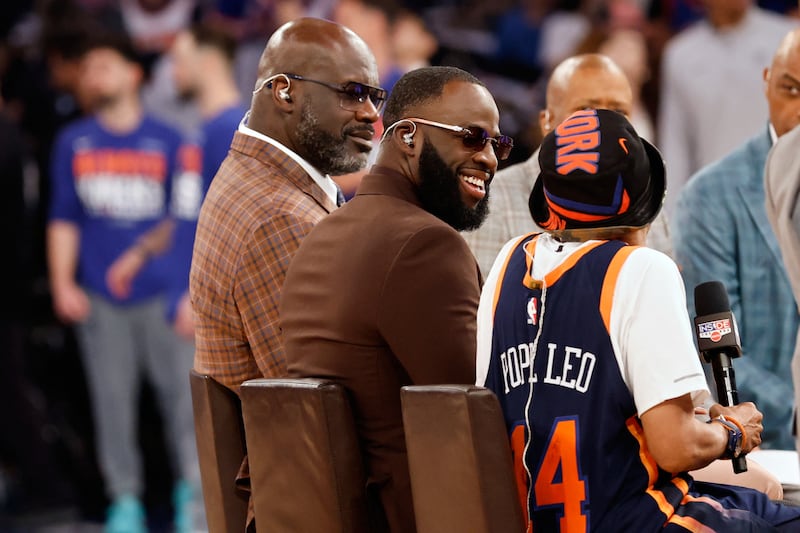 Shaquille O’Neal works as a sports analyst. Pictured here on Jun 8 next to Draymond Green and Spike Lee at the 2026 NBA Finals in Madison Square Garden.