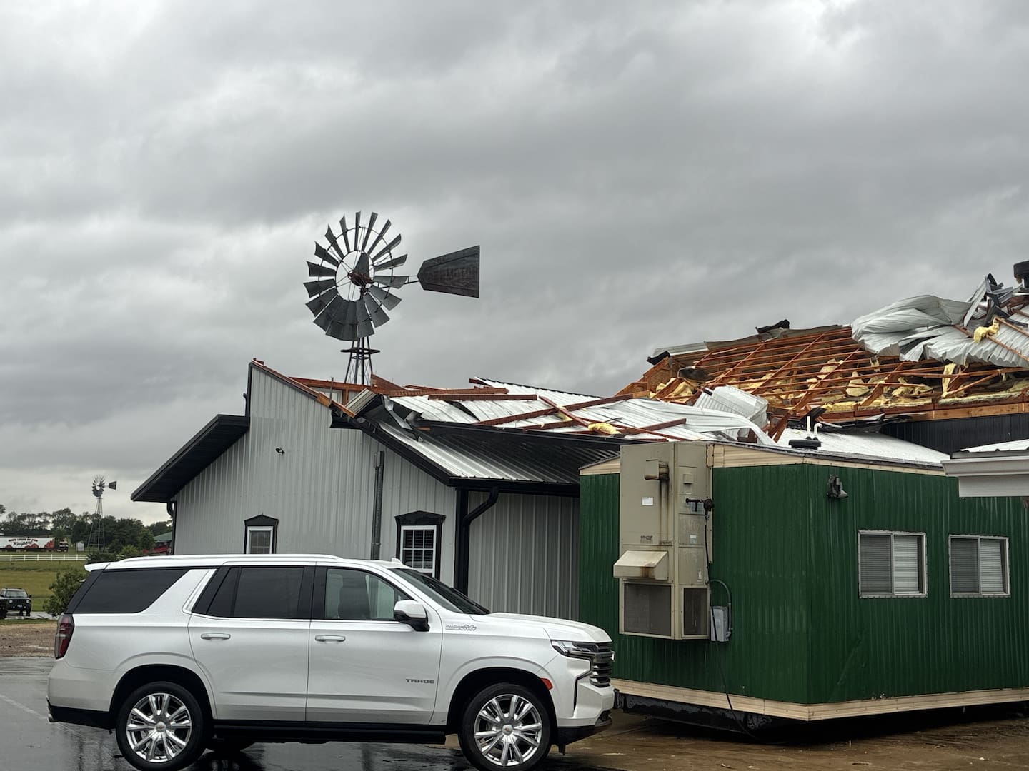 A derecho storm peeled off the business office's roof at Kuipers Family Farm in Maple Park Wednesday, June 10. The family is waiting for a new steel roof to arrive and be installed.