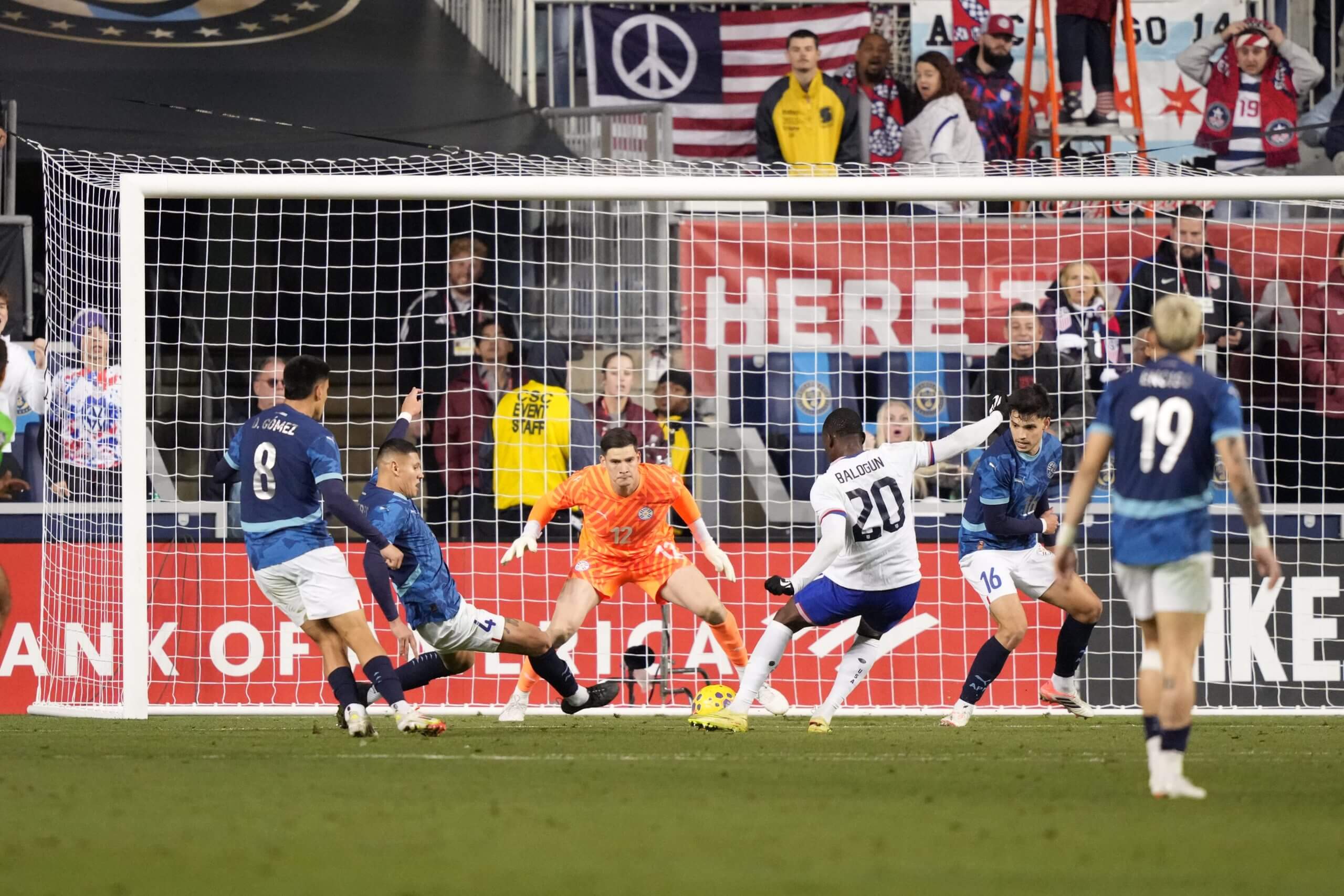 Folarin Balogun scores vs. Paraguay