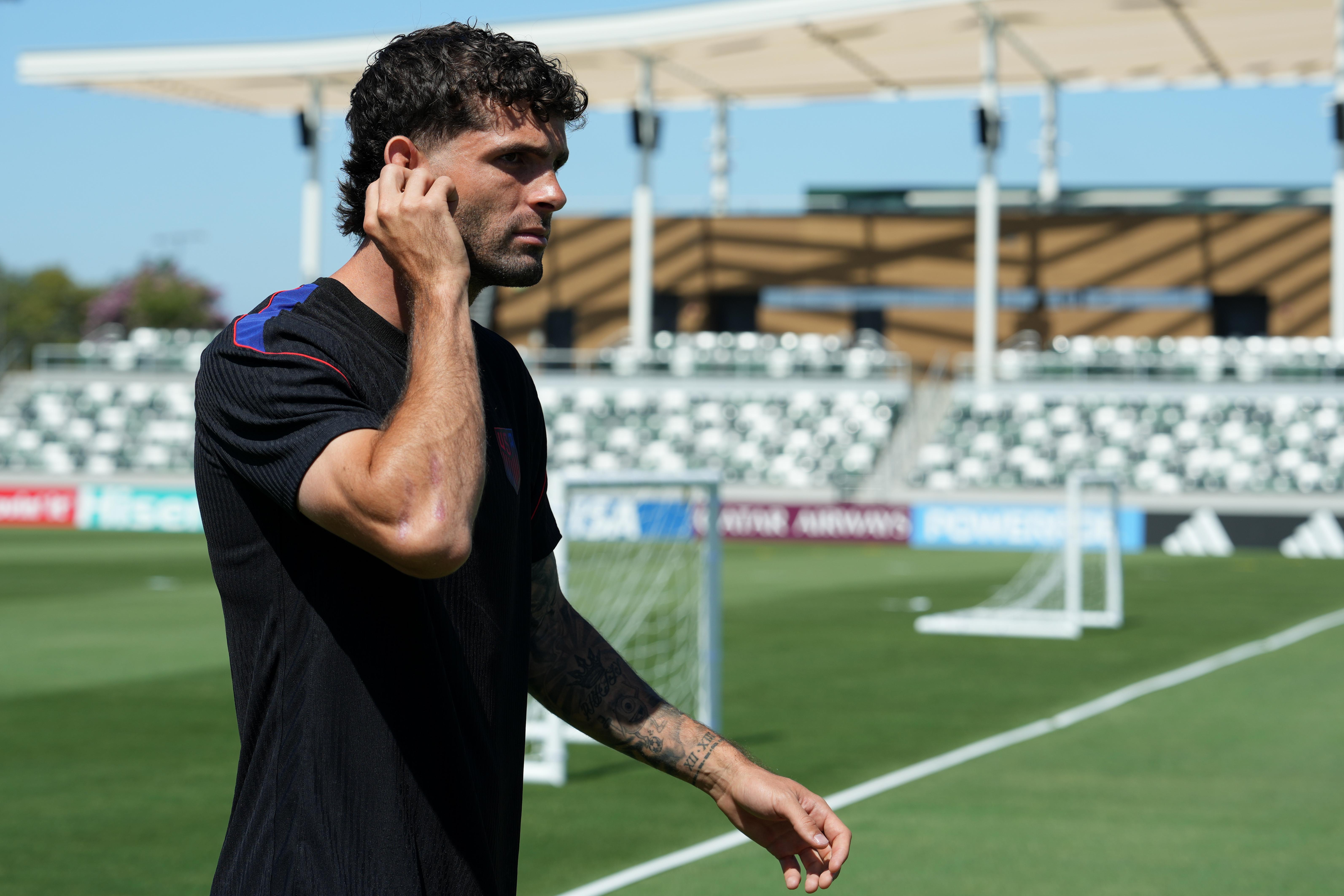 United States’ Christian Pulisic attends a training session ahead of...