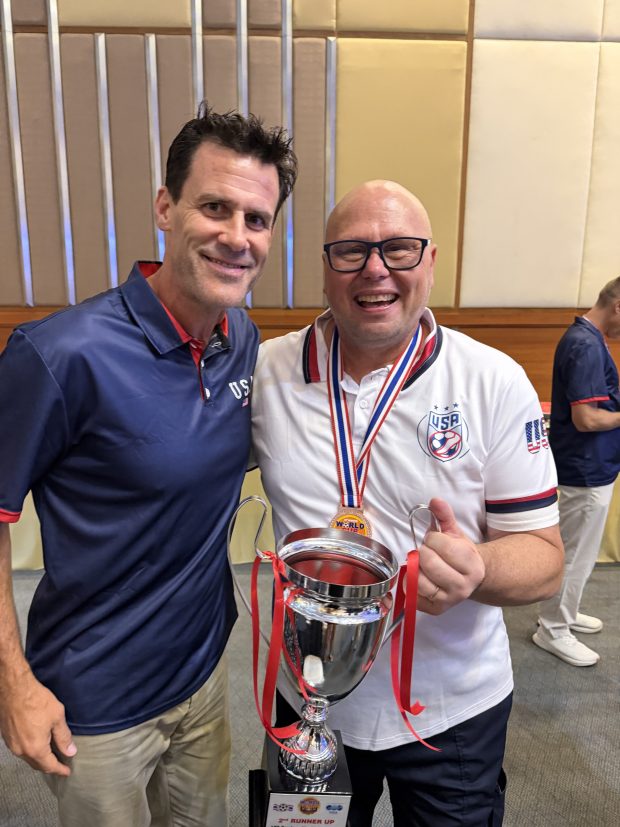 Benicia resident Ryan Schaeffer (left) poses for a picture with U.S. Men's Senior National Team head coach David Jones (right). (Courtesy photo)