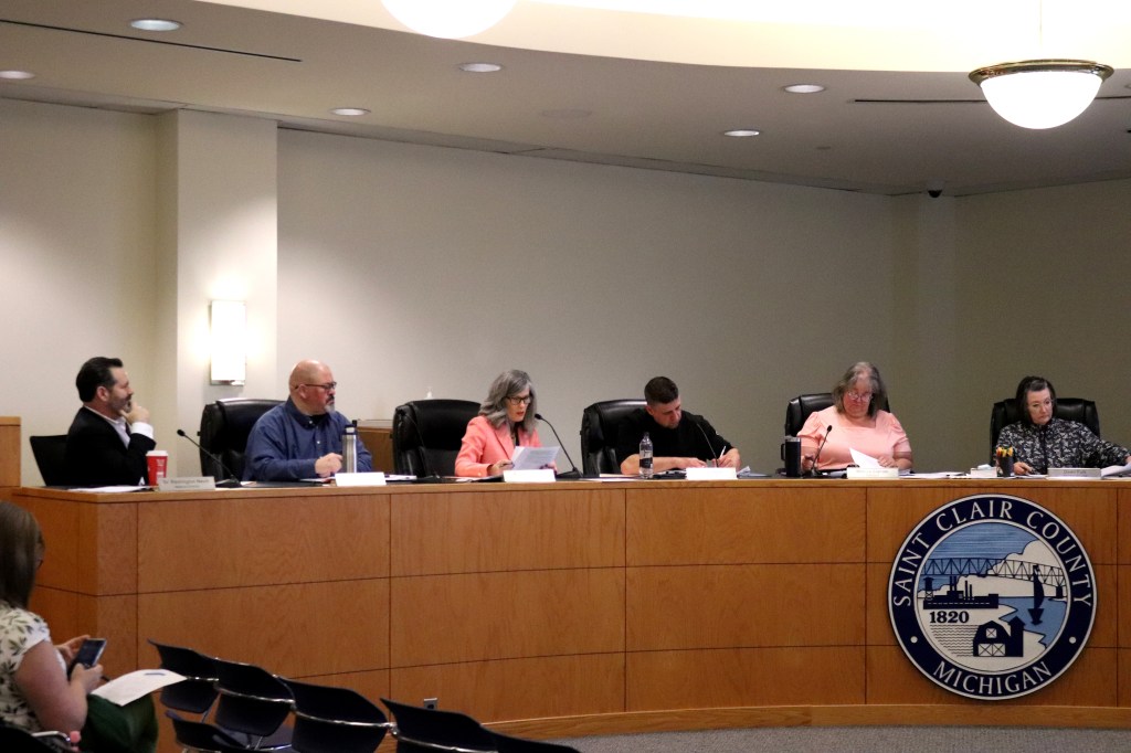 Members of the St. Clair County Health Advisory Board at their April meeting, where they discussed the rollout of the online vaccine waiver program.