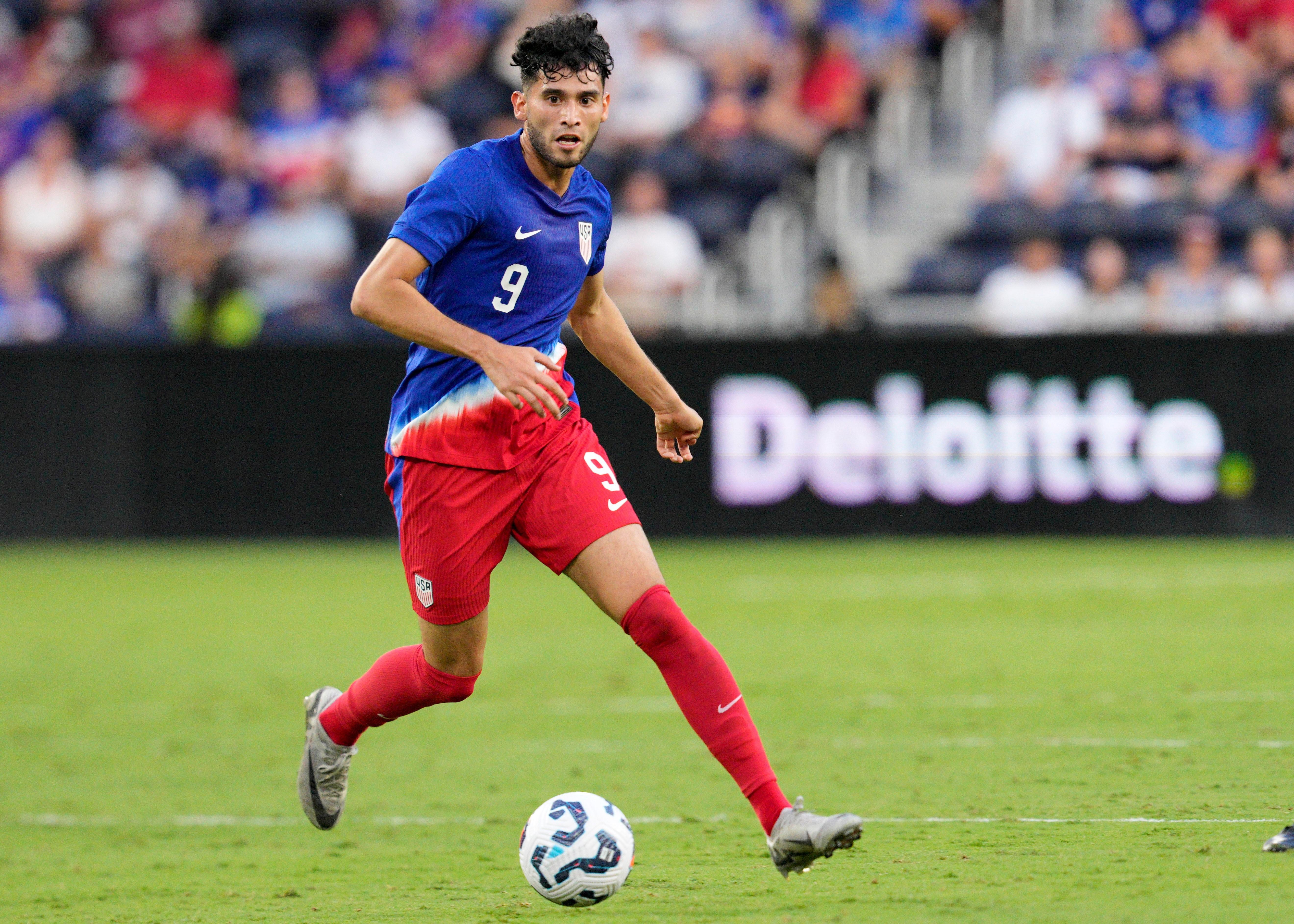 FILE – United States forward Ricardo Pepi (9) controls the...