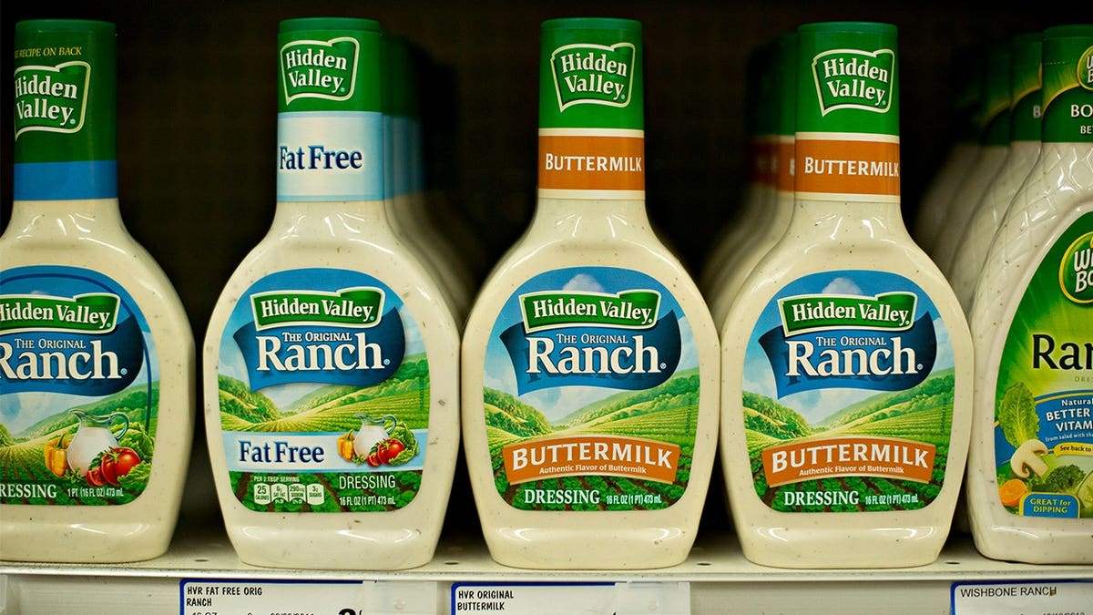 Bottles of ranch on grocery store shelf