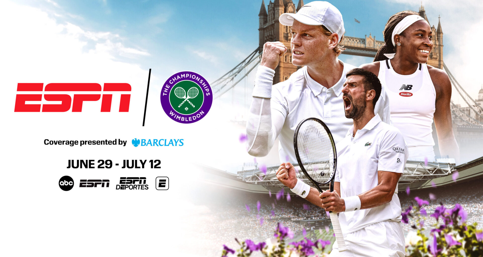 ESPN presents “All of Wimbledon. All in One Place” June 29 - July 12 
