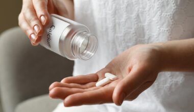 Woman Taking Calcium Supplement Bottle Hand