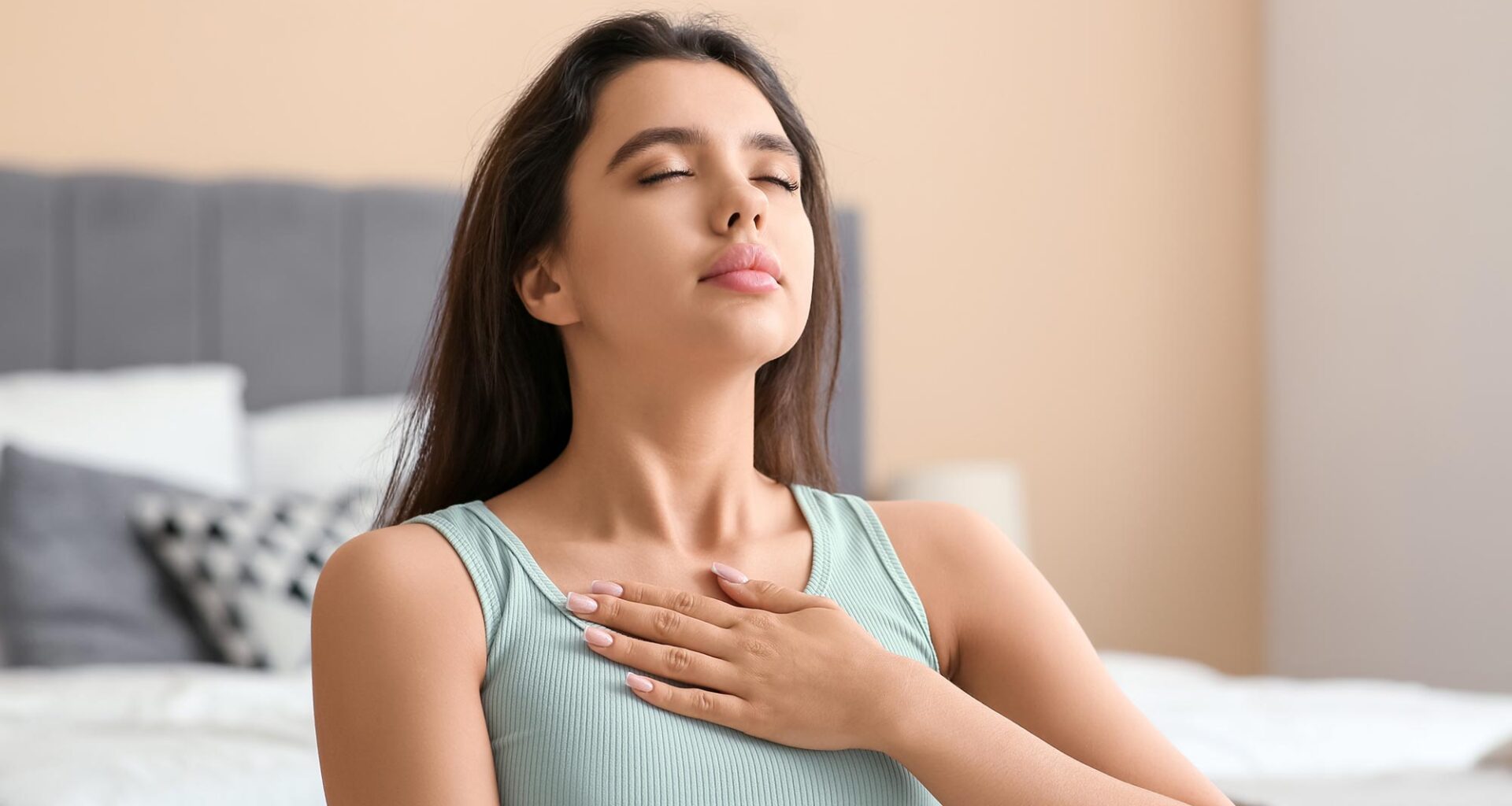 Young Woman Breathing Practice Home