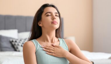 Young Woman Breathing Practice Home