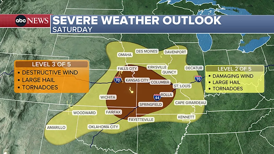 ABC News - PHOTO: Severe weather outlook, Saturday.