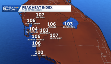 Southwest Florida heat index over 105 as storms stay inland