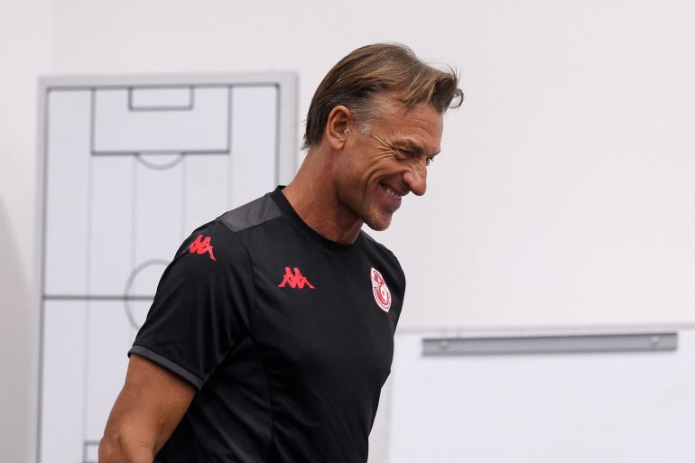 French coach Herve Renard smiles in a press conference as he is announced as Tunisia's new head coach during the 2026 World Cup tournament at Rayados Training Centre in Santiago, Nueva Leon state, Mexico on June 16, 2026. (Photo by Julio Cesar AGUILAR / AFP)