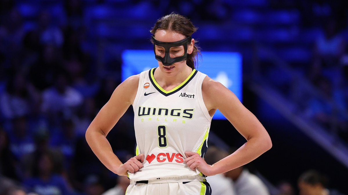 Dallas Wings forward Alanna Smith walking backcourt during a game against the Minnesota Lynx at College Park Center.