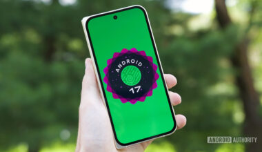 Android 17 logo on a Pixel phone.