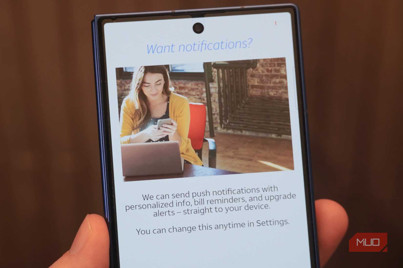The AT&T app notification screen pre-installed on a Samsung Galaxy phone.