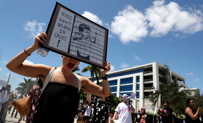 Kathleen Larraz of Miami, at a protest by the Florida-based a minority youth-activist group Dream Defenders against the Geo Group's temporary headquarters in Boca Raton in August 2018.