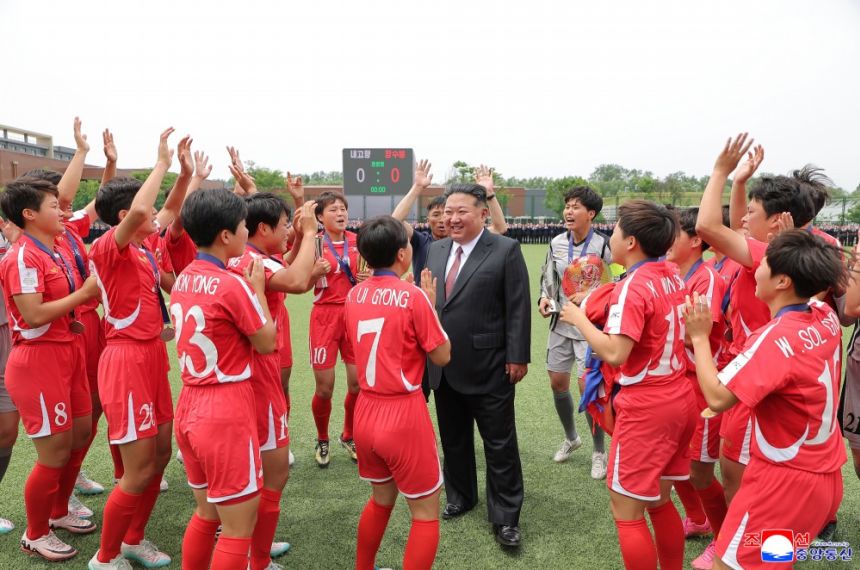 Korth Korea's leader Kim Jong Un meets with U-17 Asian champions in Pyongyang, North Korea on June 1, 2026.