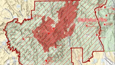 The Babylon Fire, burning near Blanding in San Juan County, has burned four structures and 48,000 acres so far. (Map/U.S. Forest Service)