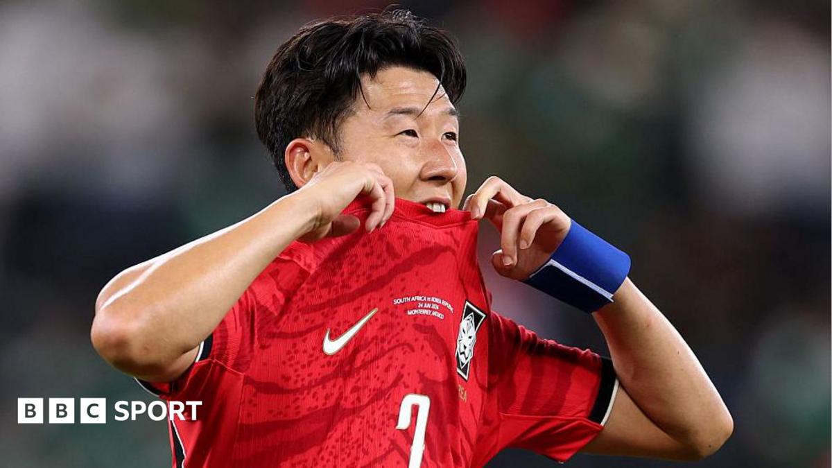 Son Heung-min bites his shirt after South Korea lose to South Africa and are knocked out of the 2026 World Cup