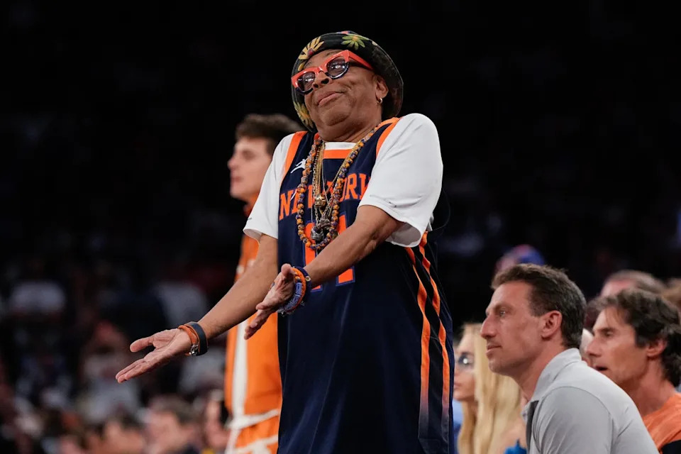 Director Spike Lee wore a special New York Knicks jersey to Game 3 of the NBA Finals (AP)