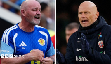 Scotland head coach Steve Clarke and Norway counterpart Stale Solbakken