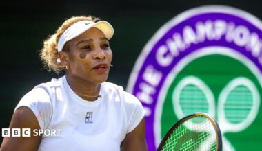 Serena Williams practises at Wimbledon