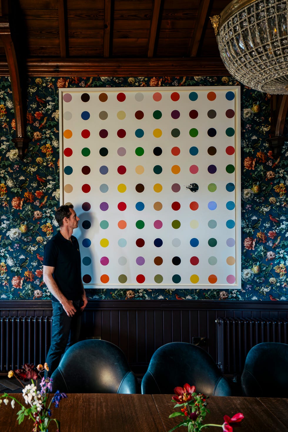 andy and kim murray at cromlixandy in the library next to the banksy x damien hirst collaboration ﻿banbituric acid ribose