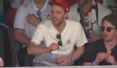Connor McDavid downs a glass of wine as he watches Canada open their 2026 World Cup with a draw against Bosnia and Herzegovina