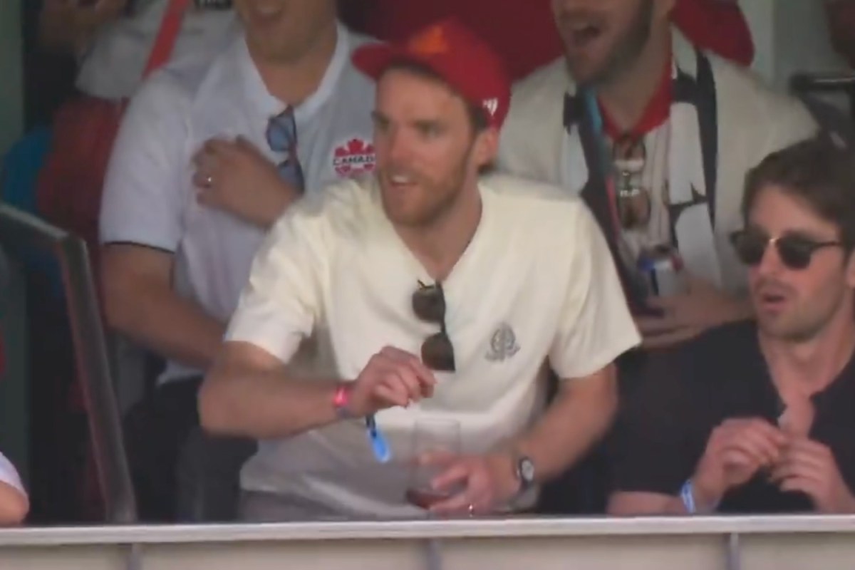 Connor McDavid downs a glass of wine as he watches Canada open their 2026 World Cup with a draw against Bosnia and Herzegovina