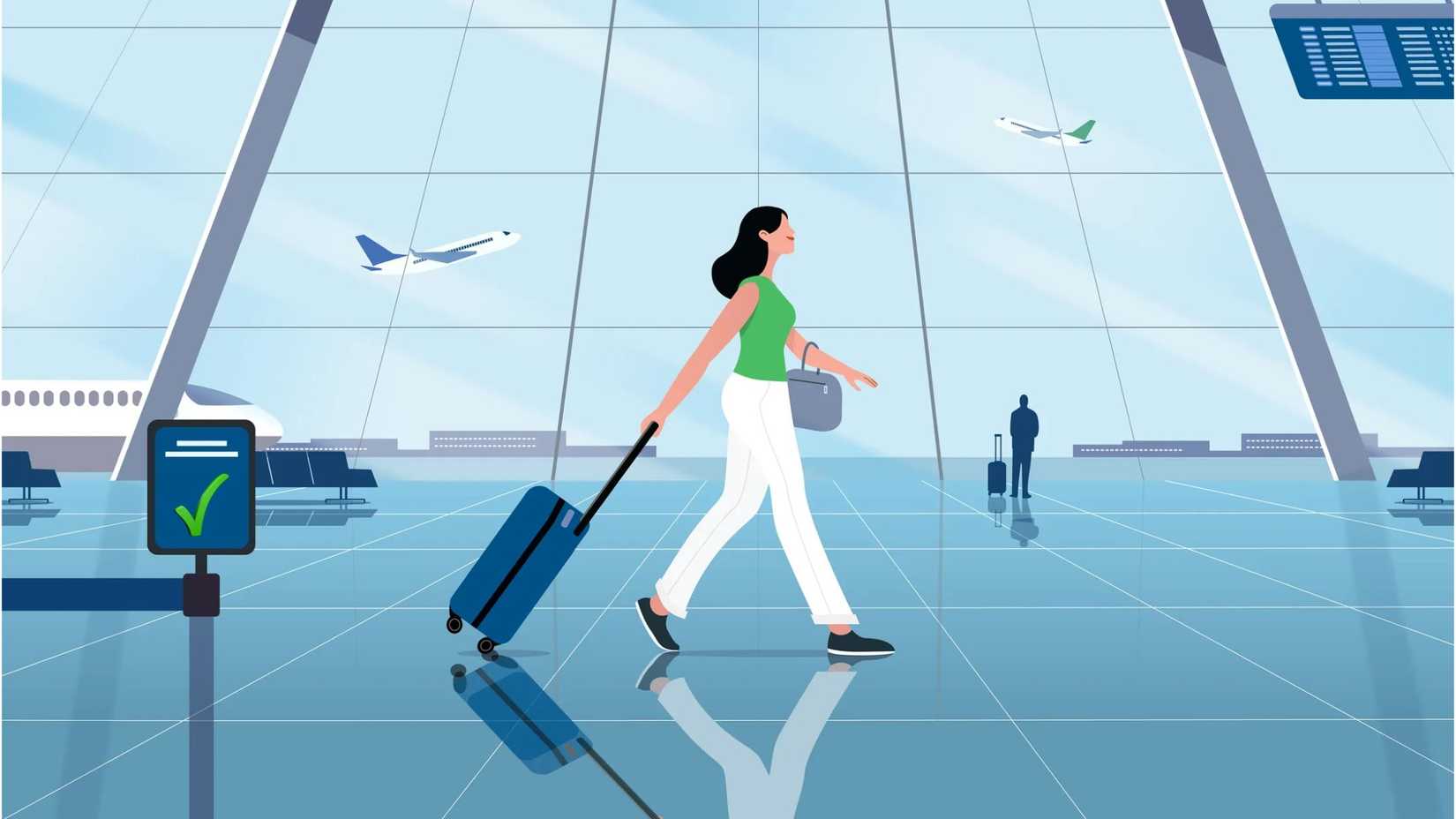 Person walking through airport with TSA PreCheck line in front of them
