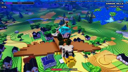 A character rides an eagle in Cube World, the controversial Steam voxel game.