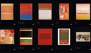 a website screenshot with a series of 10 paintings by Mark Rothko on a black background