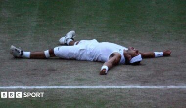 Rafael Nadal bites the Wimbledon trophy