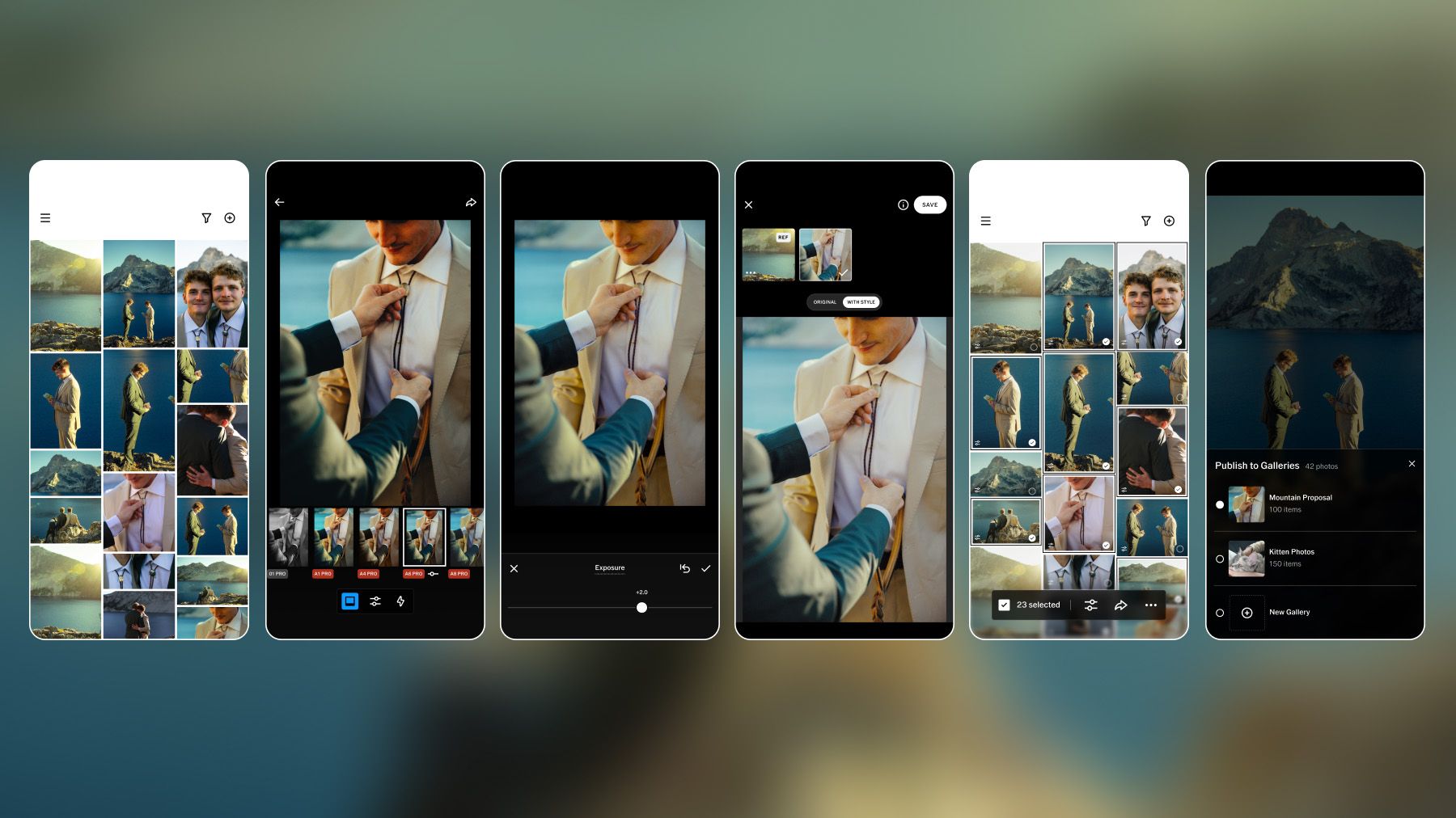 Screenshots of the VSCO Studio Pro new iOS editing app