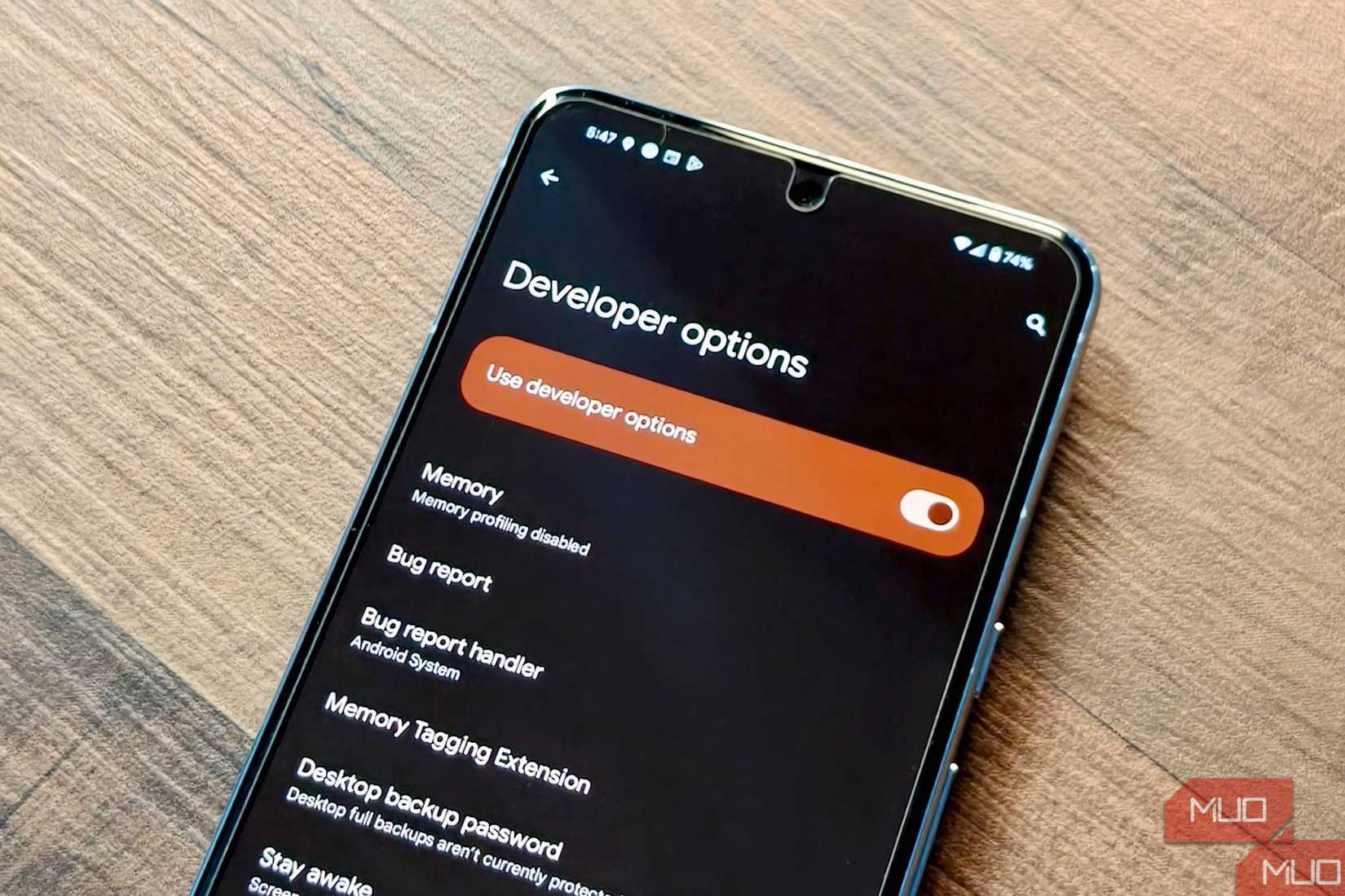 Developer Options open on a Android phone